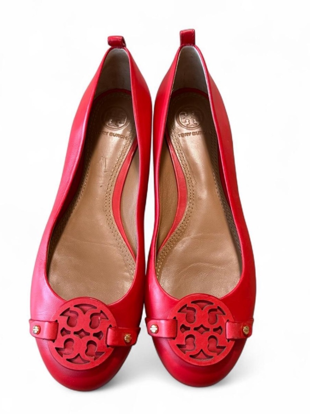 Tory Burch Gabriel Exotic Red-Orange Leather Ballet Flats Size 7
